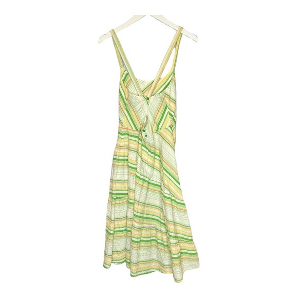 Lux Dress Yellow Green Striped Full Skirt Spaghetti Straps 100% Cotton Small - Picture 2 of 4